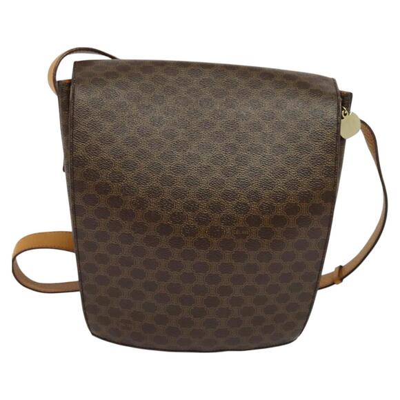 CELINE Macadam Canvas Shoulder Bag Pvc Leather Brown Gold - Picture 3 of 13